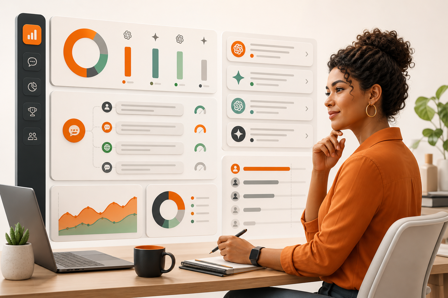 Equipe de Gestores de Marketing analisando a presença da marca em respostas de IA